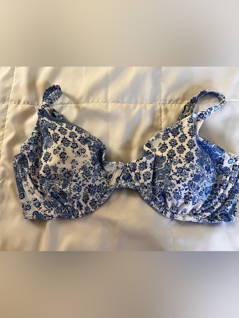 Hollister Blue and White Floral Print Bra-Style Tank Top